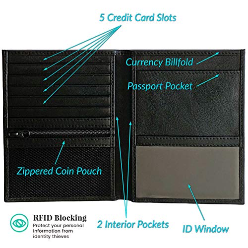 Deluxe Personalized Monogrammed Black Leather RFID Passport Wallet (Black / Deluxe)