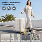 24 Inch Checked Luggage Hardside Suitcase Top Opening Suitcases (24 Inch / Cream)