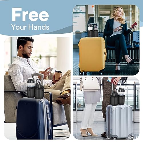 Extra Luggage Cup Holder Free Hand Drink Caddy for Suitcases to Travel and Business Trip (Extra Black with Straps)