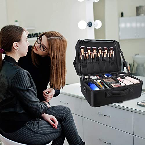 Extra Large Makeup Case Travel Makeup Train Case Professional Makeup Artist Bag Portable Nail Organizer Box Art Supply Case with Adjustable Dividers (Black / Extra Large)