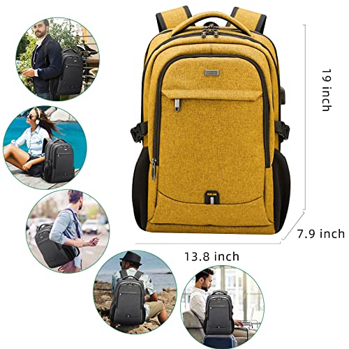 17 Inch Laptop Backpack for Travel Water Resistant College Backpack for Women Laptop Bag with USB Charging Port Work Backpack (Yellow / 17 Inch)