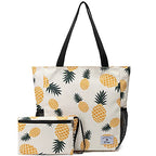Large Capacity Foldable Tote Bag with Zipper (Yellow Pineapple)