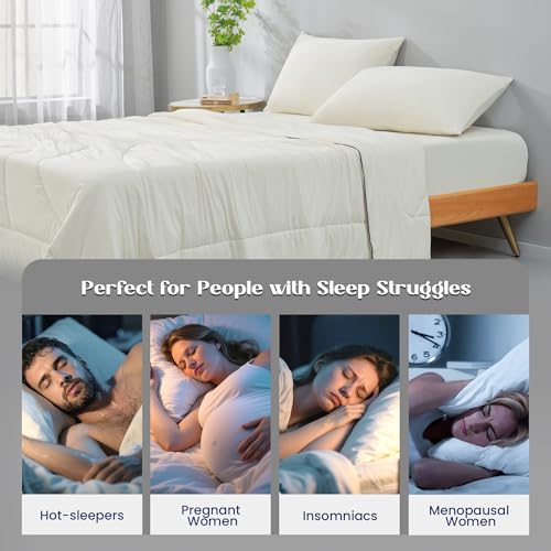 Temperature Regulating Comforter (Snow Ivory With Navy Trim / Premium Queen (90"x90"))