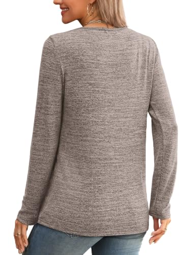 Fall Shirts for Women Brown Long Sleeve Top Work Blouse Business Casual 2XL (XX-Large / Brown)