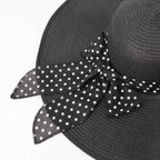Wide Brim Sun Hat for Women Floppy Straw Hat Summer Beach Hats Fashionable Trendy Hats Sun Protection UPF 50+ (1 Pack With Polka Dot Bow: Black)