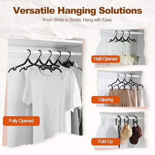 Black Travel Hangers with Clips (10 Pack + 10 x Clips + 1 x Storage bag / Black)