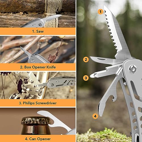 26-in-1 Multitool，Professional Stainless Steel Multi Tools ，Multitool Pliers Pliers Pocket Knife with Heavy Duty Screwdriver Sleeve, Replaceable Bits Multitools for Outdoor, (silvery)