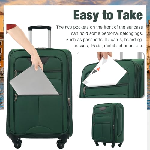 Softside Luggage Set Softshell Lightweight 3 Piece Spinner Suitcase (Softside Luggage(22/26/30) / Dark Green)