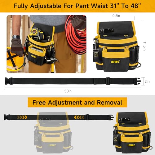 Tool Belt,14-Pockets Tool Belts for Men with Magnetic Tool Pouch (Black&yellow)