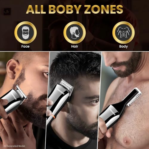 6-in-1 Men's Grooming Kit, Cordless Beard Trimmer, Hair, Nose & Ear (Silver)