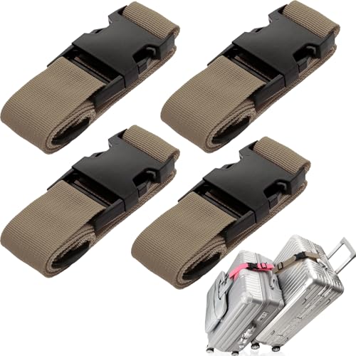 4 Pack Luggage Connector Straps Carry On Multiple Suitcases (4Pcs Brown / 45 In Connect)