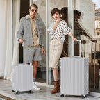 Luggage Sets 2 Piece Aluminum Frame Carry On and Checked Suitcase PC ABS Hard Shell TSA Lock No Zipper (Silver / 2 Set(upgraded Tsa Lock))
