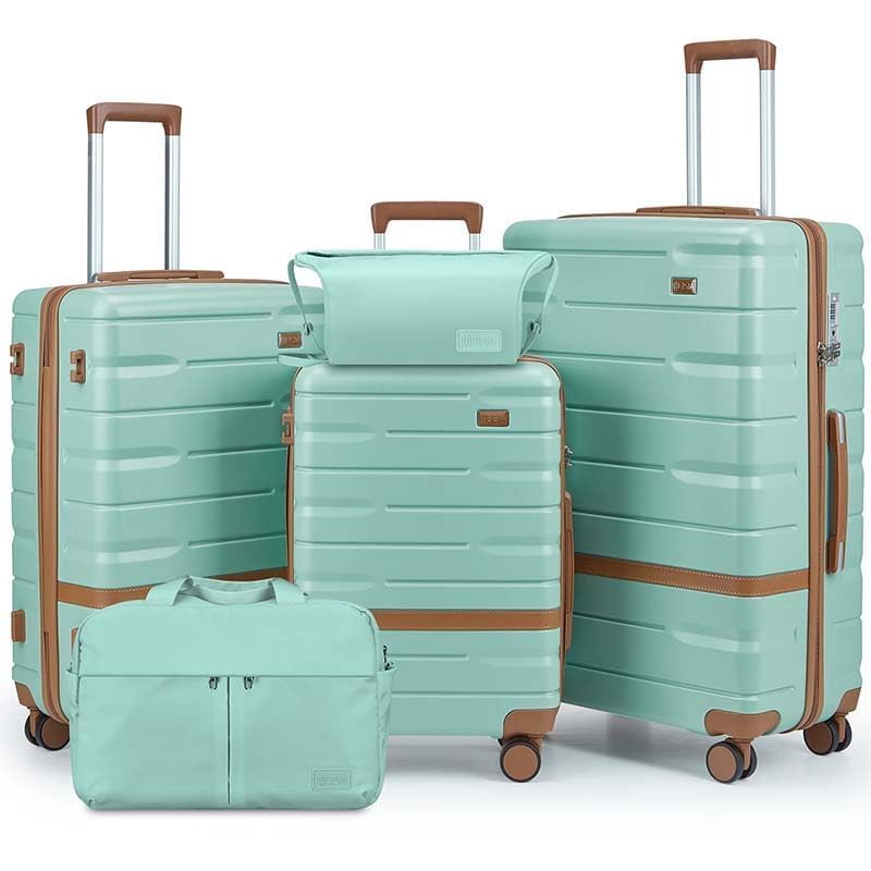 Luggage Sets with TSA Lock Hardside PC+ABS Carry On expandable Suitcase with Spinner Wheels Lightweight Rolling Travel Luggage Sets with YKK (Green(New) / 5 piece sets（20/24/28/DB/TB）)
