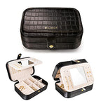 Travel Jewelry Organizer Boxes for Women Small Portable Necklace Earrings Bracelet Rings Travel Case Best Friend Birthday Gifts for Women Trendy (15_Crocodile_Black_Big)