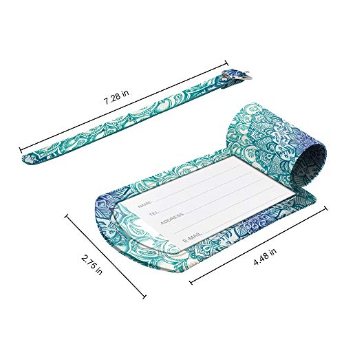 2 Pack Luggage Tags Leather Name ID Labels with Privacy Cover (Emerald Illusions)