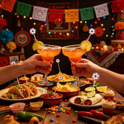 100 Pcs Cielito Lindo Mexican Terracotta Flower Cocktail Picks (Mexican Terracotta Flower)
