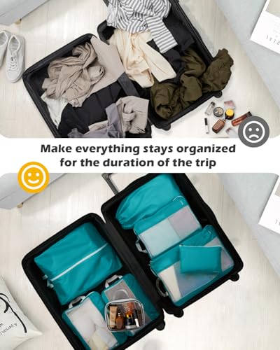 Compression Packing Cubes for Travel (8 PCS Blue / L+2M+S+4 Bags for Laundry Shoe Toiletry Accessory)