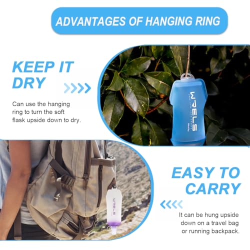 200ml/350ml/500ml Collapsible Soft Flask,BPA Free Folding Soft Water Bottle with Hanging Ring,Lightweight TPU Hydration Flask for Running Marathon Cycling Hiking(500ml-2 Packs) (Blue-500ml*2)