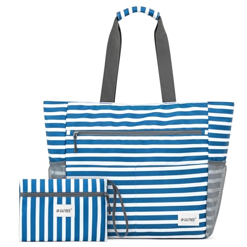 Beach Bag Waterproof Sandproof Large Capacity Foldable for Women (35L / Navy Stripe)