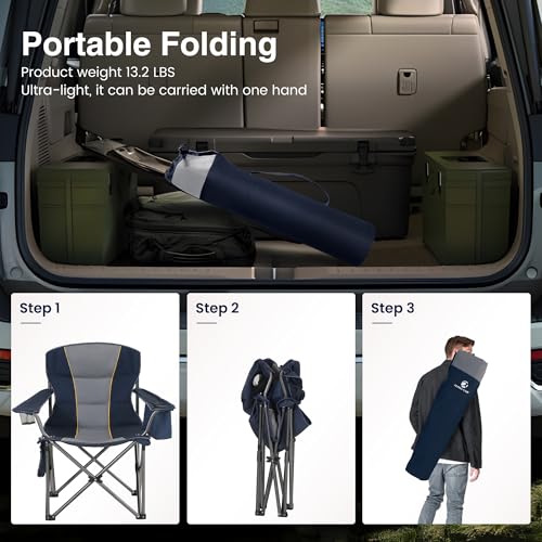 Heavy Duty Oversized Portable Camping Folding Chair Support 450 LBS Blue (Single Pack / Blue)