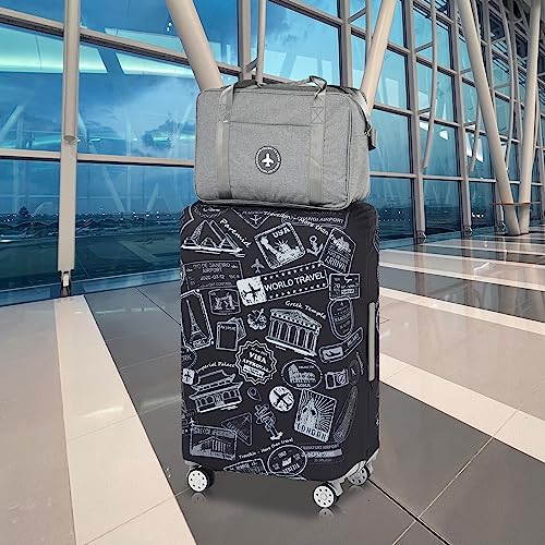 Travelkin Luggage Covers For Suitcase Tsa Approved Suitcase Cover Protector (World Marks-Grey / XL)