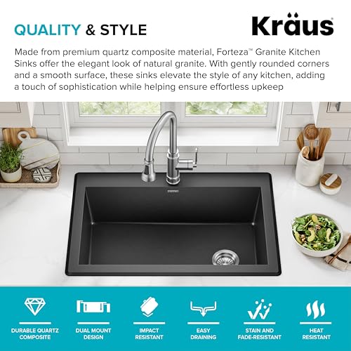 Black 33 in Single Bowl Drop In Granite Kitchen Sink KGD (Single Bowl Drop In Sink / Black)
