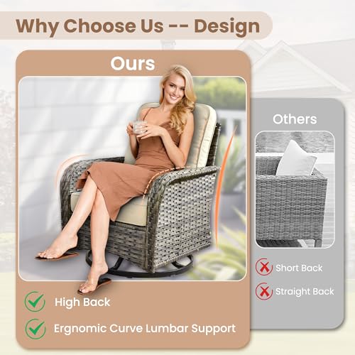 Patio Furniture Set (5 PCS Loveseat Rocking Chair Set / Beige Tan)