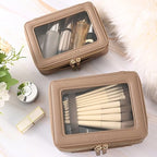 Large Clear Makeup Bags (Taupe / Dual Layer)