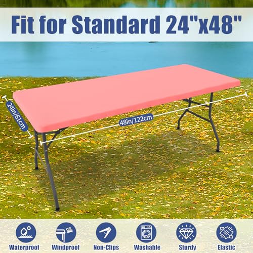 2 Pack Rectangle Spandex Fitted Table Cloth (Coral Red / 48" x 24" (Rectangular))