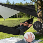 Camping Hammock with Rain Fly Tarp Mosquito Net Heavy Duty Tree Straps Portable Double Parachute Hammocks Tent Waterproof Rainfly Set (Rain Fly Size：118x78.7in / Black)