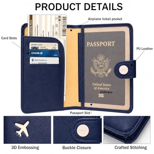 Passport Holder for Travel (Navy Blue)