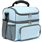 Double Layer Cooler Insulated Lunch Bag Adult Lunch Box Large Tote Bag for Men (Light Sky Blue)