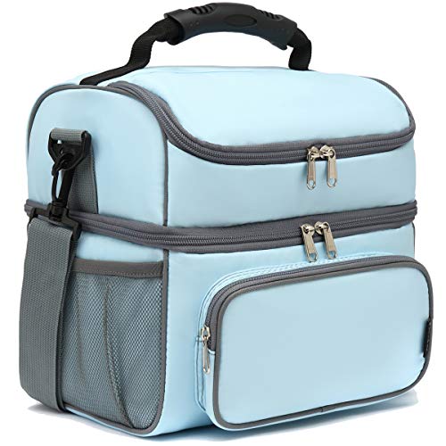 Double Layer Cooler Insulated Lunch Bag Adult Lunch Box Large Tote Bag for Men (Light Sky Blue)