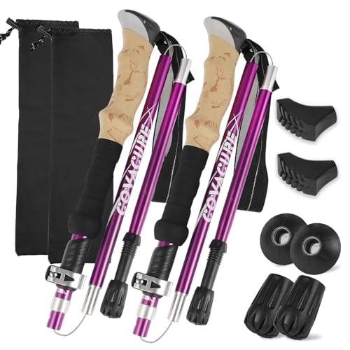 Hiking Poles Collapsible Aluminum Alloy 7075 Hiking Sticks (Purple Short (100-120cm))