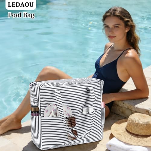 Large Beach Bag for Women (Black and White)