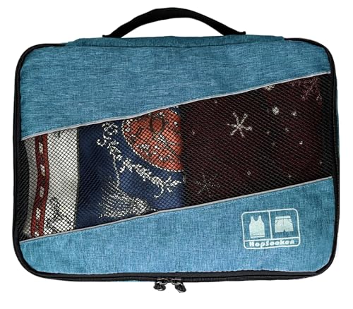 5 Set Packing Cubes for Travel Large Suitcase Luggage Organizer Bags Travel Accessories Vacation 4 Cubes 1 Laundry Pouch Bag (Snow Teal)