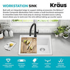 Bellucci 25 inch Granite Workstation Drop In Top Mount Single Bowl Kitchen Sink in White with Accessories (25 Inch / White)