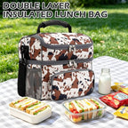 Double Layer Cooler Insulated Lunch Bag Adult Lunch Box Large Tote Bag for Men (Cow)