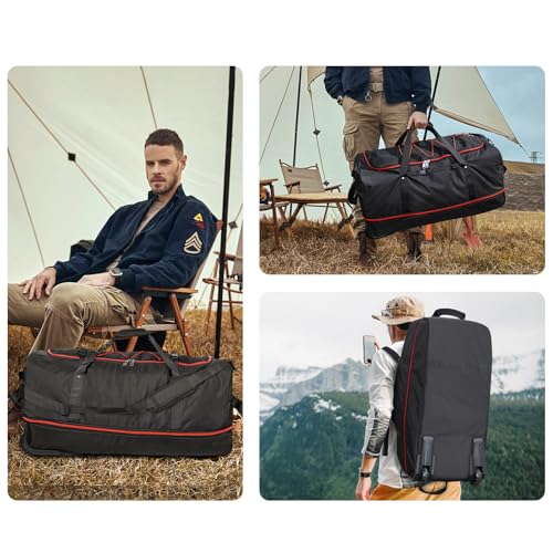 32 Inch Wheeled Foldable Duffle Bag (Black-red / Upgraded Oxford)