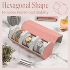 Ladies Leather Watch Roll Travel Case for 3 Watches (3 - Woven Pink / Gray)