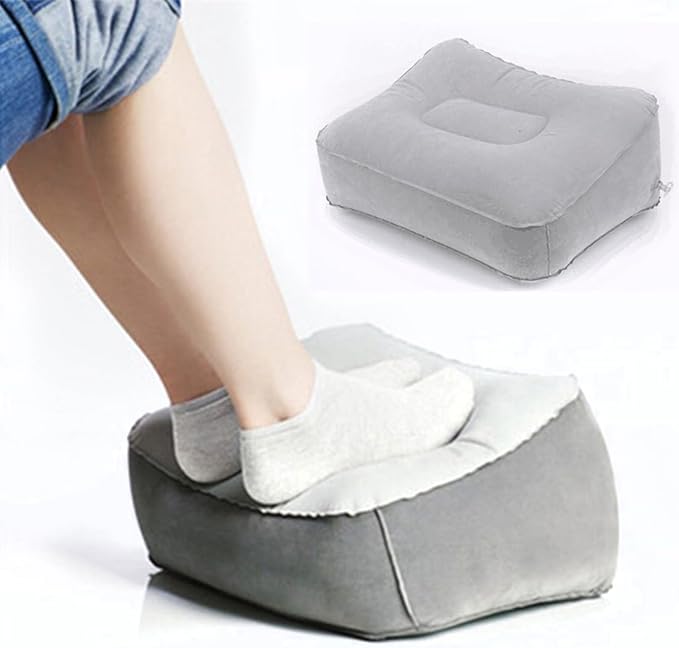 Inflatable Travel Foot Rest Pillow, Head Pad, Soft Flocking Pillow, Flights by coldchill
