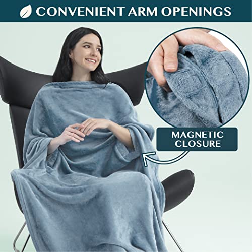 Compact 2-in-1 Travel Blanket Pillow for Airplane Flight, Blue (Dusty Blue / 65 x 40 inches)