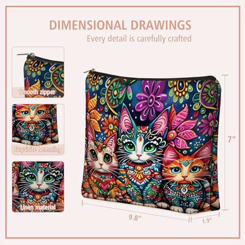 Bohemian Cat Mom Makeup Bag For Women & Teen Girl Cat Lover Gifts. Cute Boho Cats Themed Cosmetic & Toiletry Organizer Pouch For Daughters (Boho Cat)