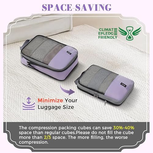 4 Set/6 Set/8 Set Compression Packing Cubes Travel Accessories Expandable Packing Organizers(HalfMesh,8-Dusty Purple) (8-Dusty Purple / Half Mesh)