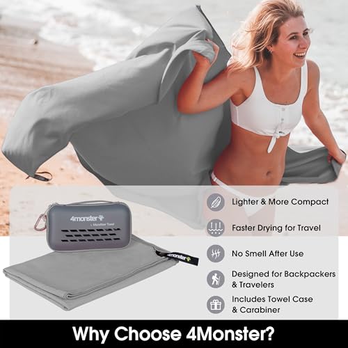 Quick Dry Travel Towel with Case & Carabiner (Gray / 47.00" x 23.60")