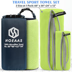 2 Pack Microfiber Camping Towels (Green / XL: 60" x 30"+24" x 12")