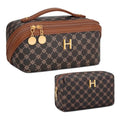 Initial Makeup Bag Personalized Gift for Women Teen Girls (Coffee / H)