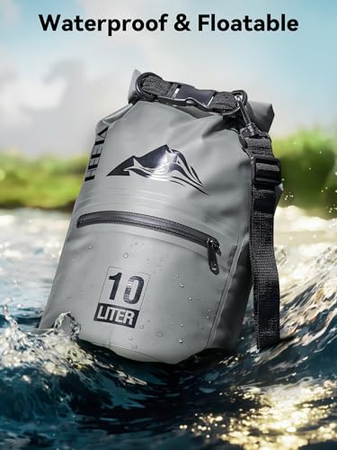 Waterproof Dry Bag Backpack with Zippered Pocket (Grey / 10L)