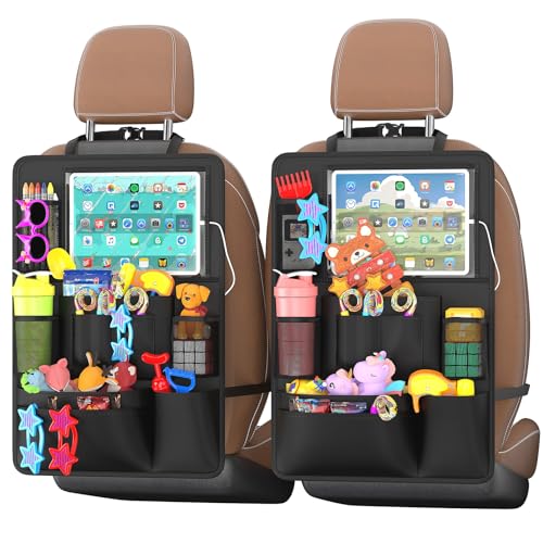 Backseat Car Organizer with Tablet Charging Port for Kids Travel (Black)