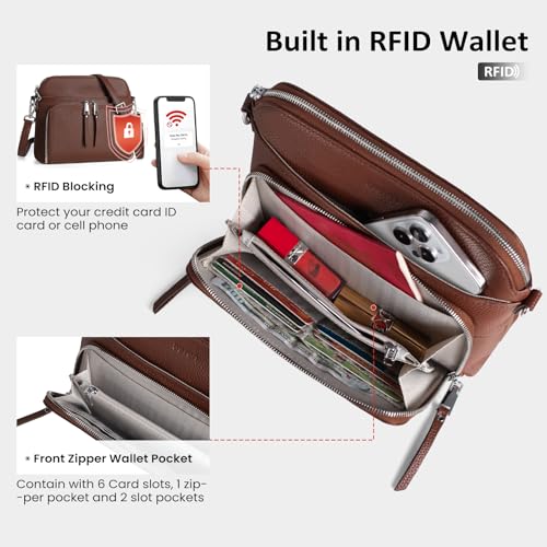 Genuine Leather Crossbody Bags for Women Travel Wallet Purse Coffee (Coffee)